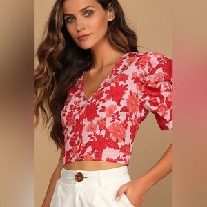 Vacay Dreams Blush Pink Floral Print Button-Up Crop Top